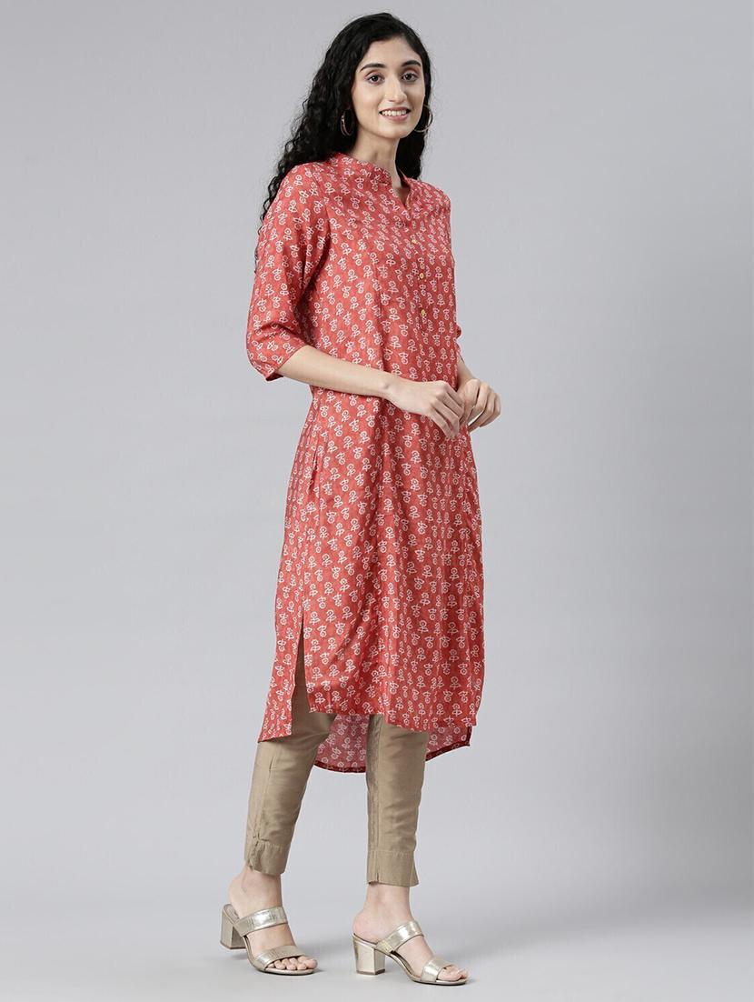women mandarin neck printed high-low kurta - 21682715 - Standard Image - 2