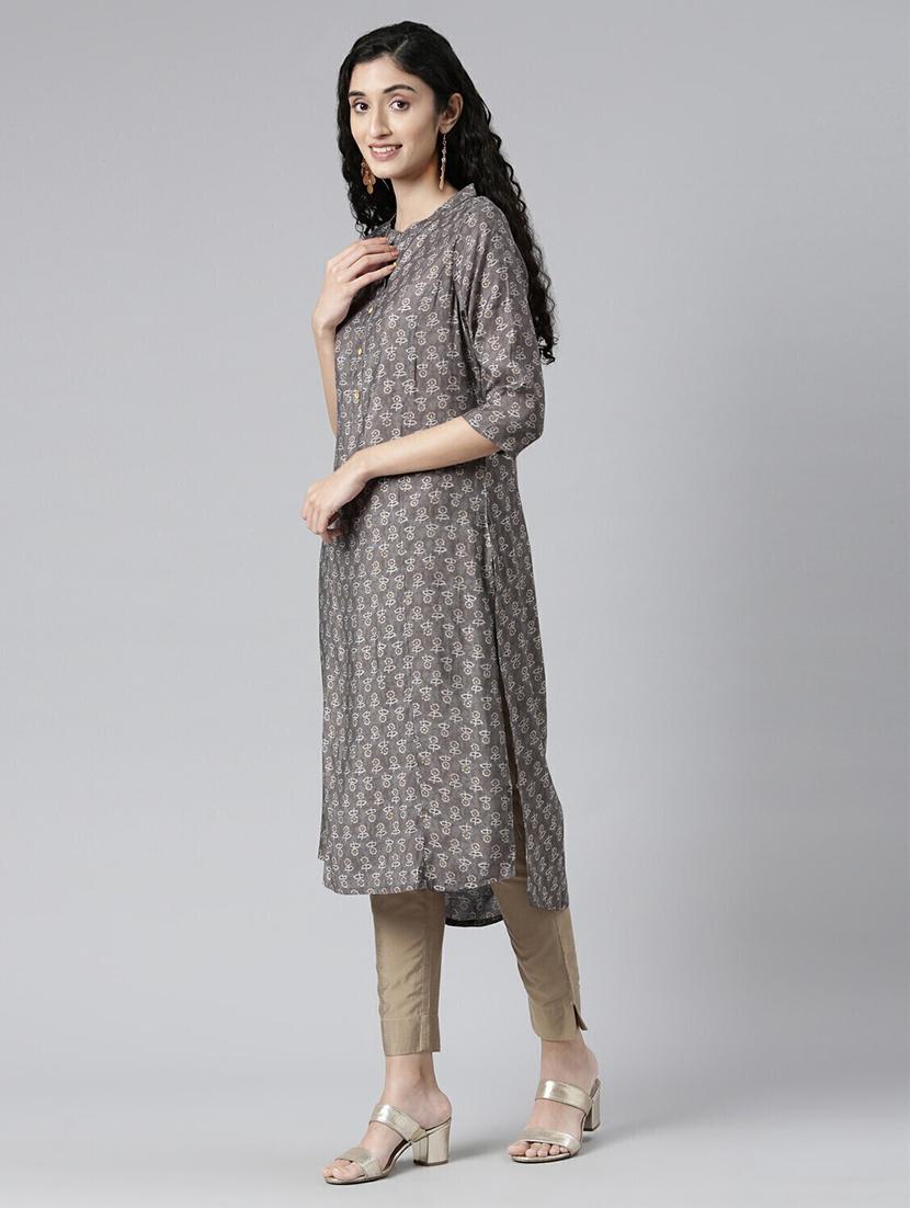 women mandarin neck printed high-low kurta - 21682716 - Standard Image - 2