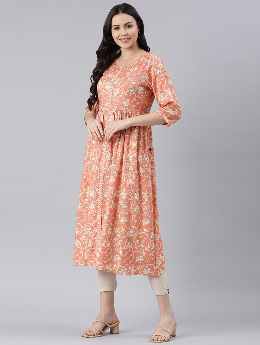 women round neck printed flared kurta - 21682770 - Standard Image - 2