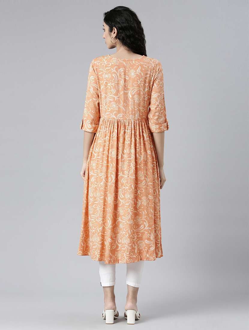 orange viscose straight kurta - 21682783 - Standard Image - 2