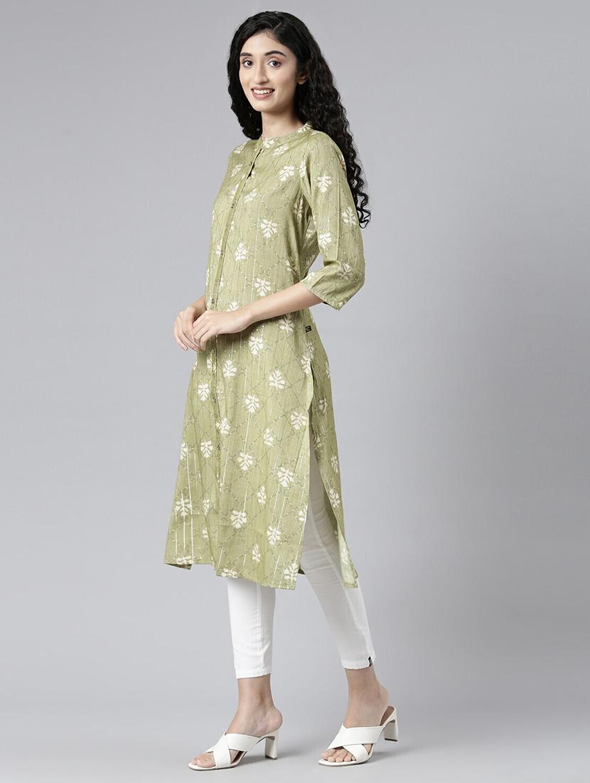 women printed three quarter sleeve a-line kurta - 21682800 - Standard Image - 2
