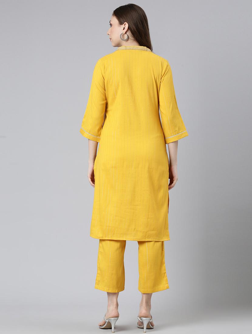 women striped v neck kurta pant set - 21682837 - Standard Image - 2