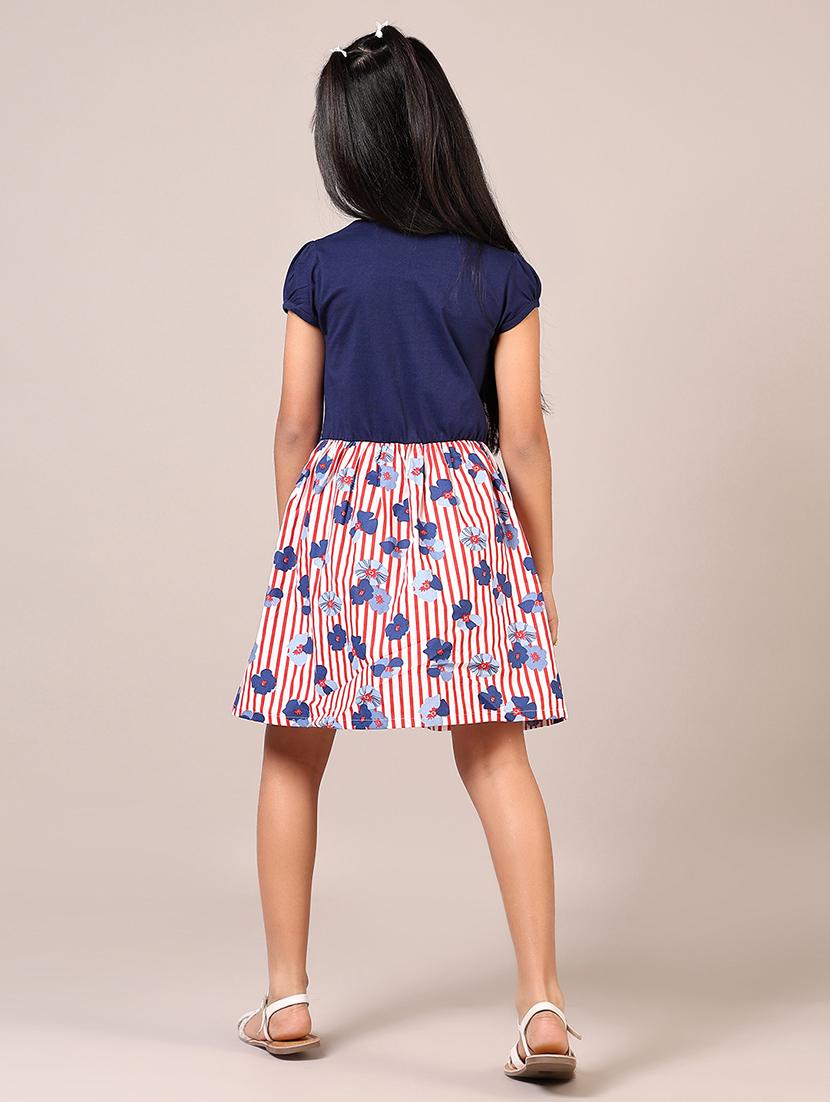 girls blue printed round neck frock - 21682896 - Standard Image - 2