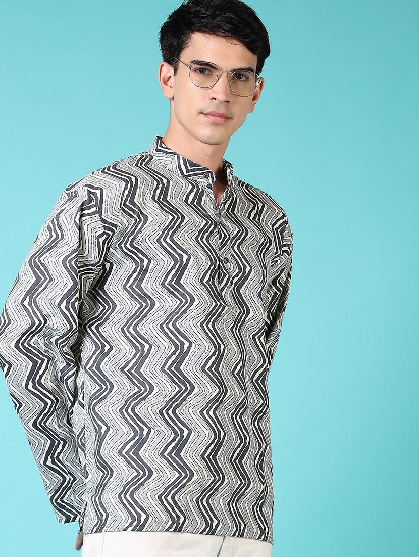 men mandarin neck printed short kurta - 21682914 - Standard Image - 2