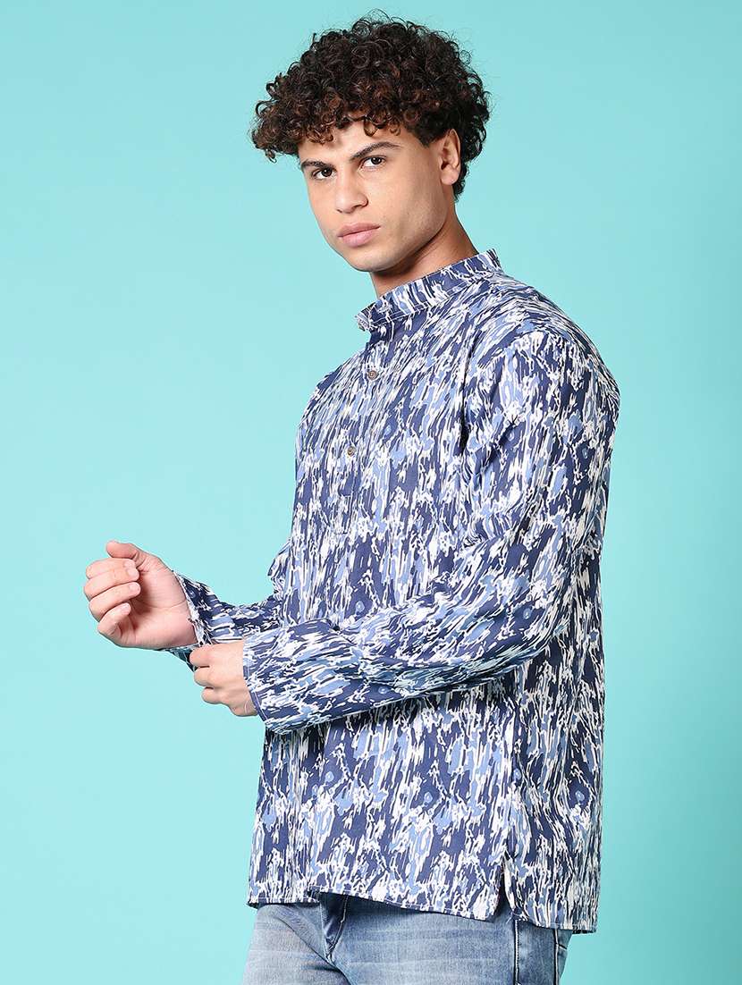 men mandarin neck printed short kurta - 21682915 - Standard Image - 2