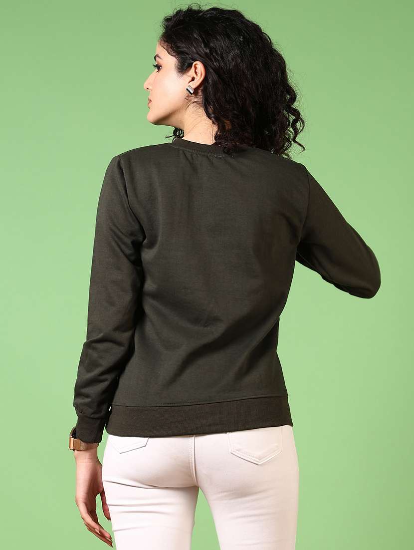 olive cotton front print sweatshirt - 21683179 -  Standard Image - 2