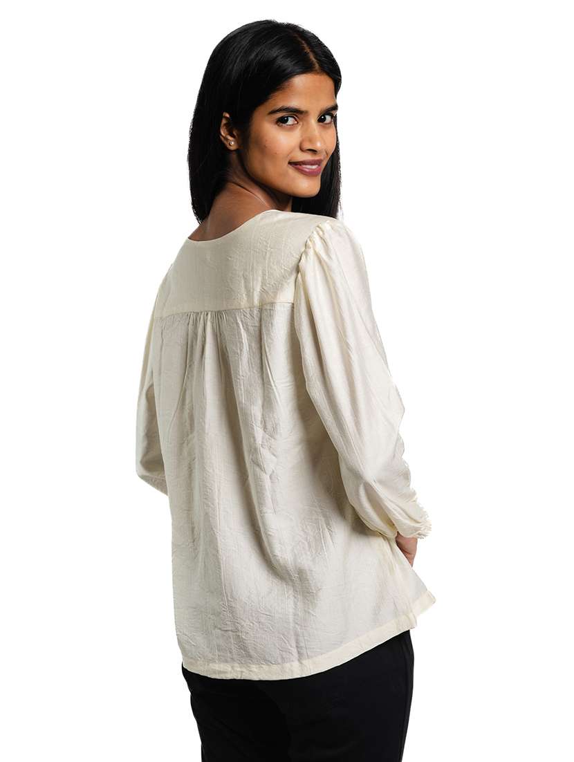 women cream solid long sleeve top - 21683261 - Standard Image - 2
