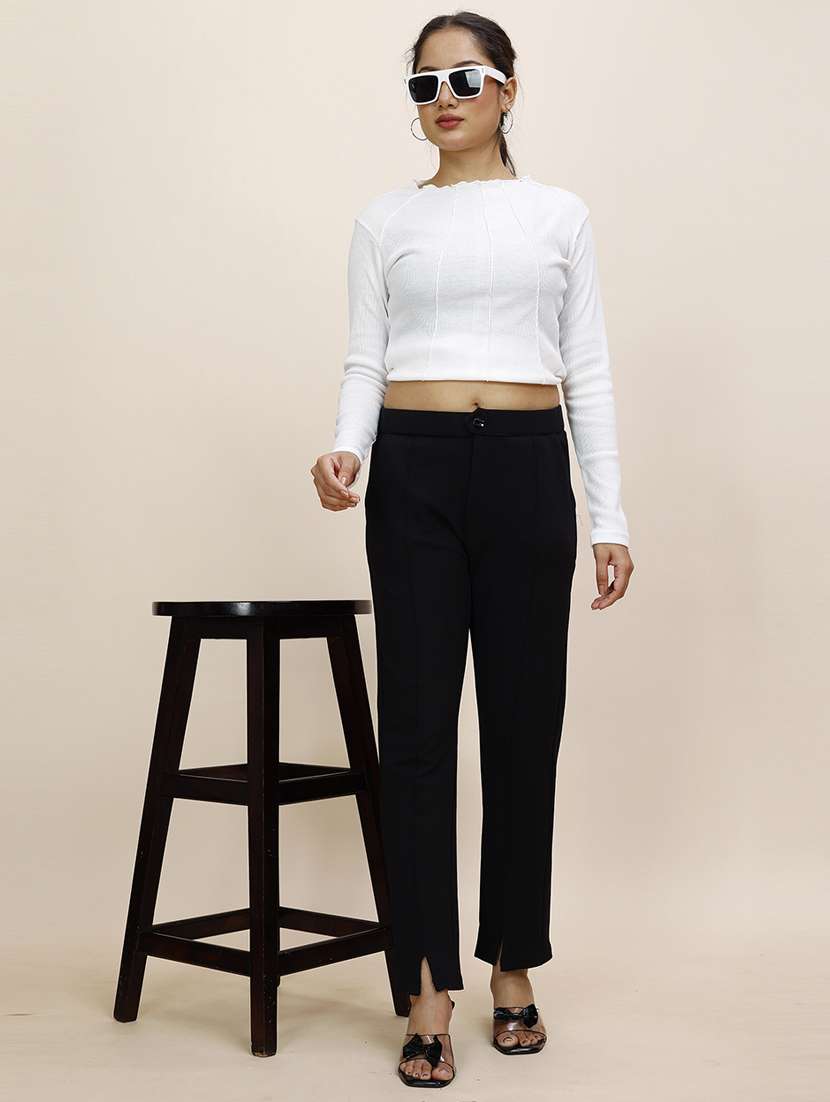 women solid mid rise cigarette pants  - 21683270 -  Standard Image - 2