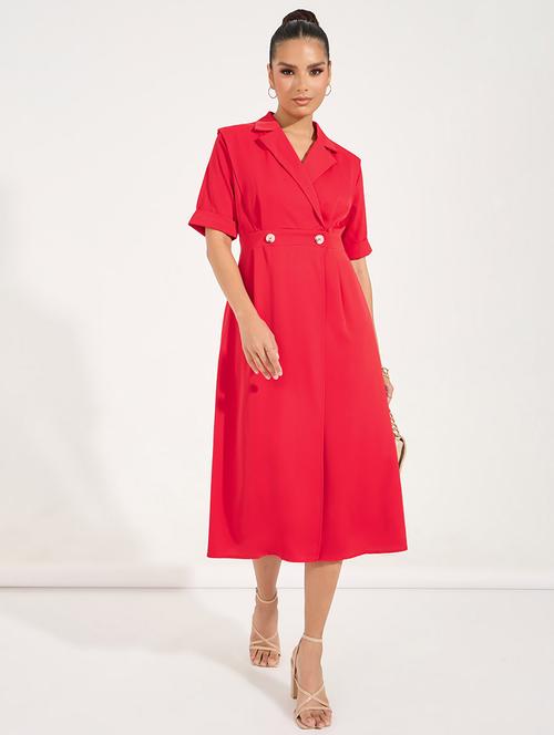 women solid short sleeves coat dress - 21683334 -  Standard Image - 0