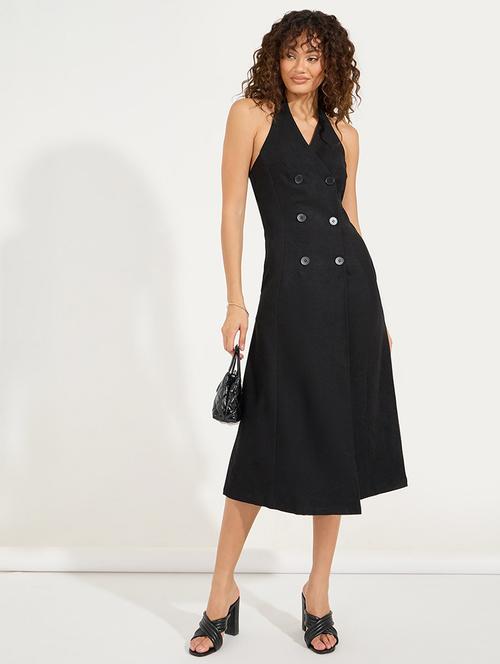 women solid halter neck sleeveless coat dress - 21683335 -  Standard Image - 0