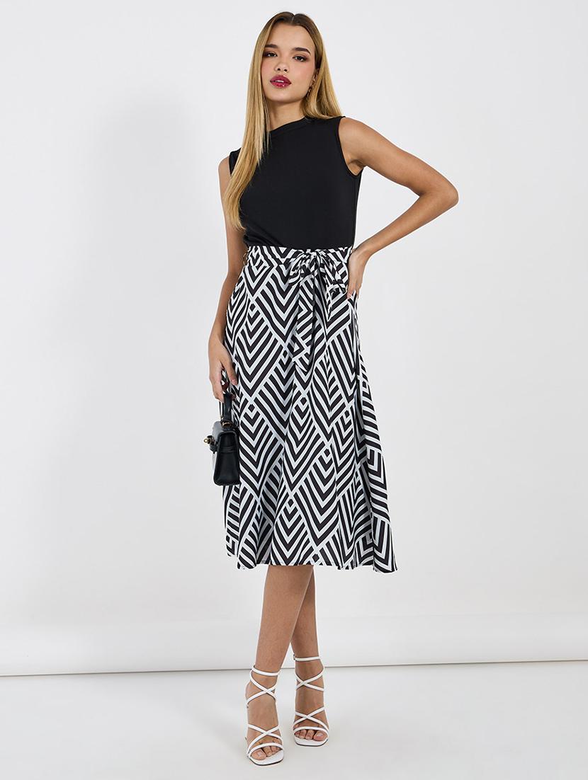 women color blocked sleeveless a-line dress