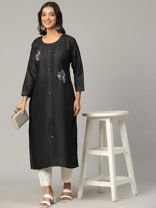 women embroidered sequin work straight kurta - 21683347 - Standard Image - 0