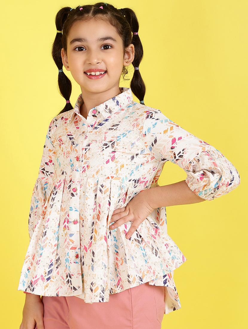 girls collared printed top - 21683715 - Standard Image - 2
