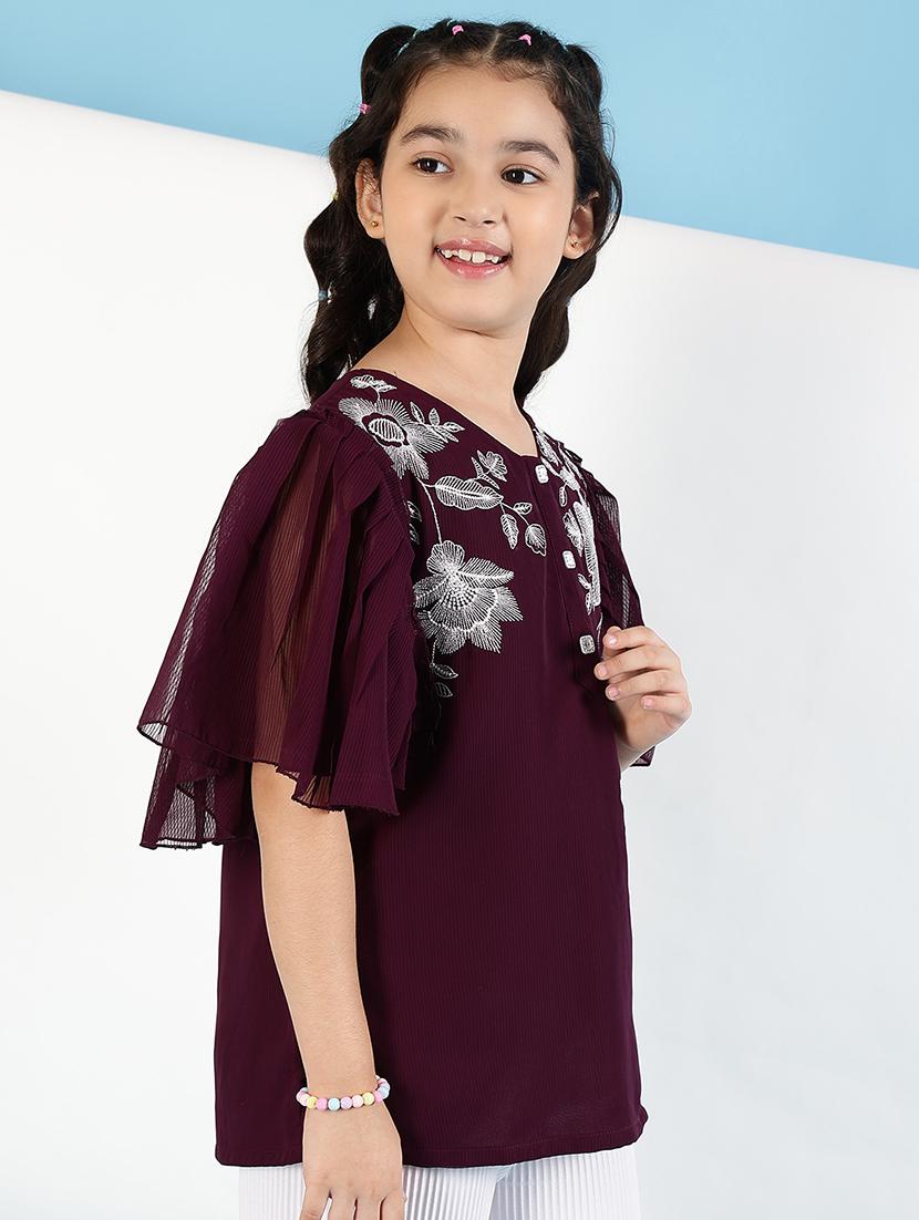 girls v-neck embroidered top - 21683732 - Standard Image - 2