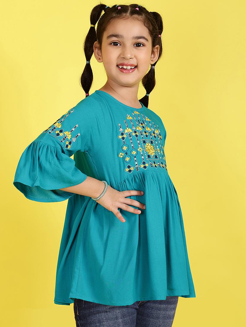 girls three quarter sleeves flared top - 21683746 - Standard Image - 2