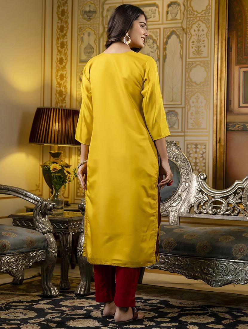 women embroidered three quarter sleeve straight kurta - 21683851 - Standard Image - 2