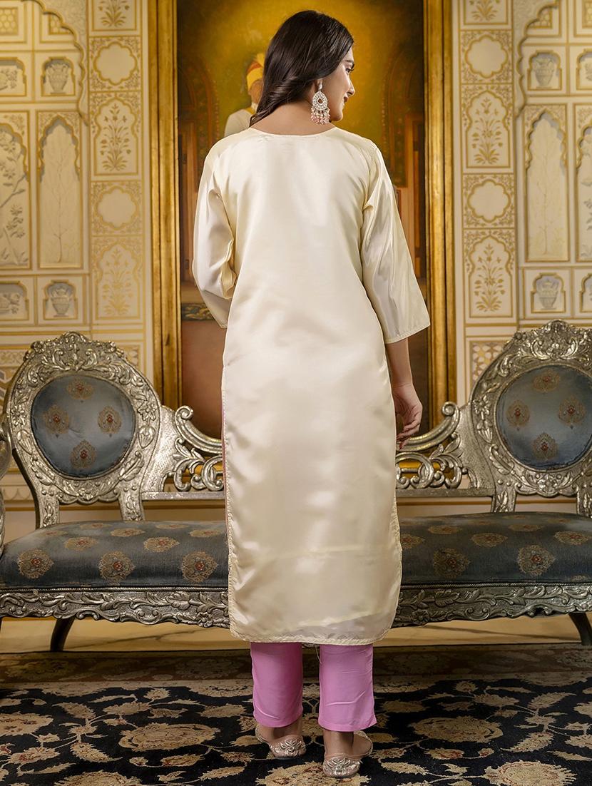 women embroidered three quarter sleeve straight kurta - 21683852 - Standard Image - 2