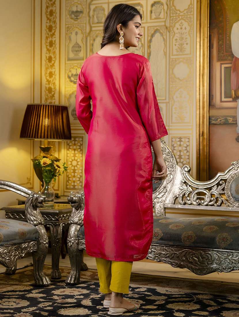 women embroidered three quarter sleeve straight kurta - 21683854 - Standard Image - 2