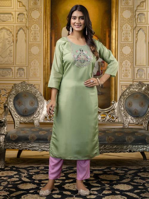 women embroidered three quarter sleeve straight kurta - 21683855 - Standard Image - 0