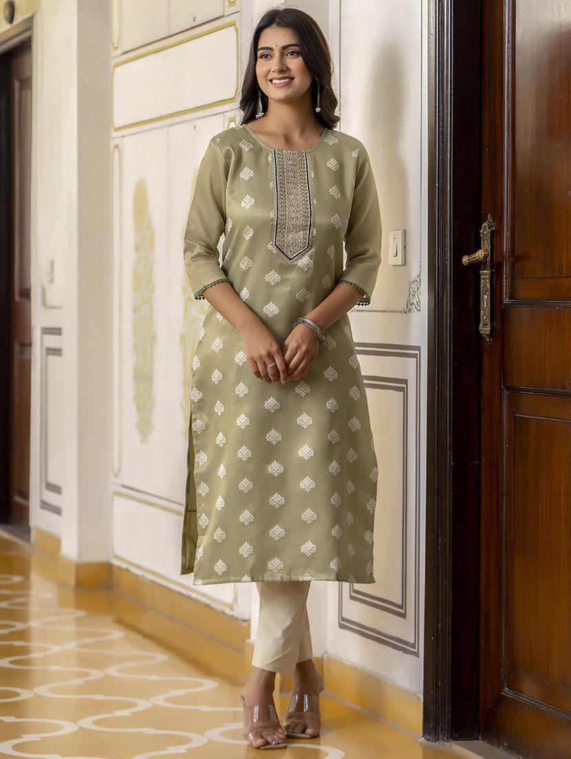 women embroidered three quarter sleeve straight kurta - 21683861 - Zoom Image - 0