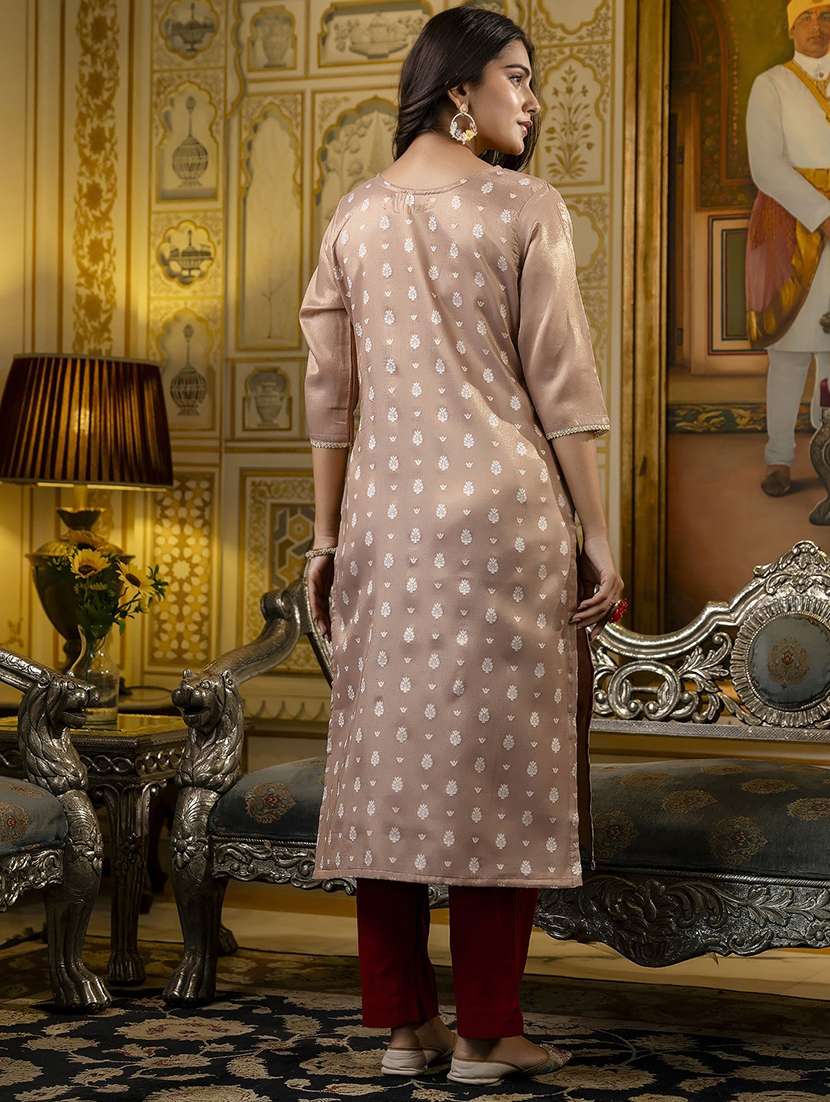 women embroidered three quarter sleeve straight kurta - 21683863 -  Standard Image - 2