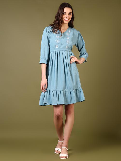women embroidered puff sleeves tiered dress - 21684053 - Standard Image - 0