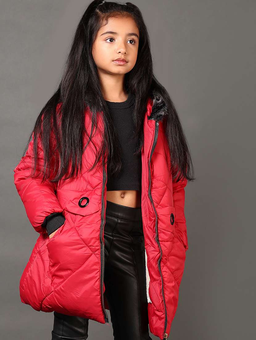 girls solid long sleeves puffer jacket - 21684089 -  Standard Image - 2