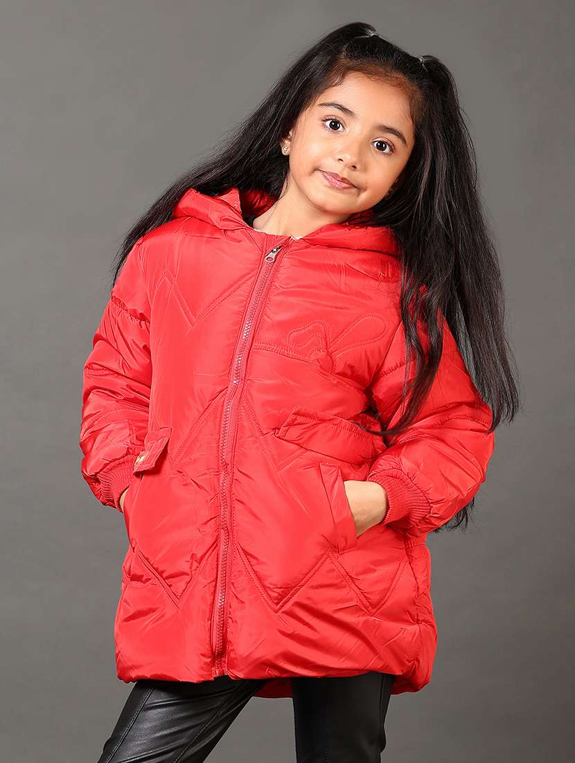 girls solid long sleeves puffer jacket
