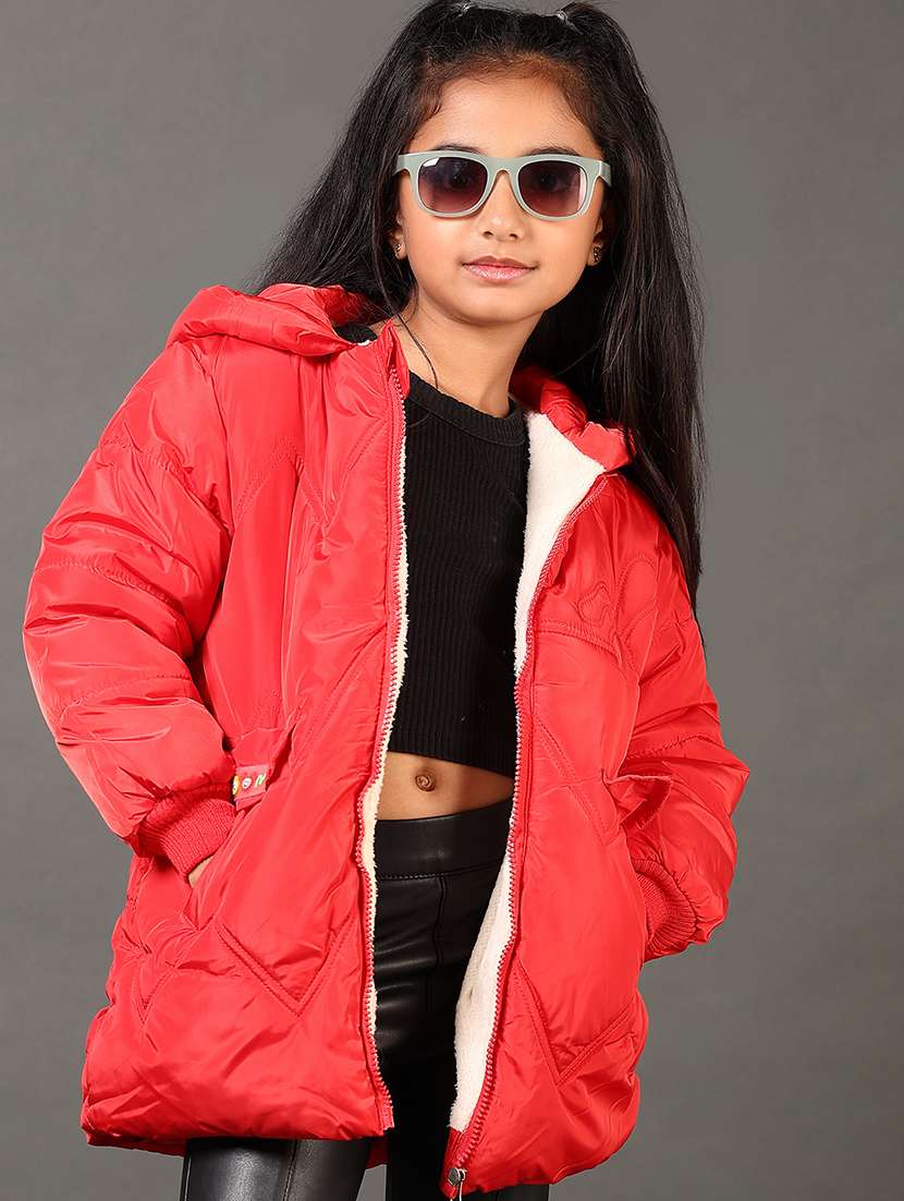girls solid long sleeves puffer jacket - 21684090 -  Standard Image - 2