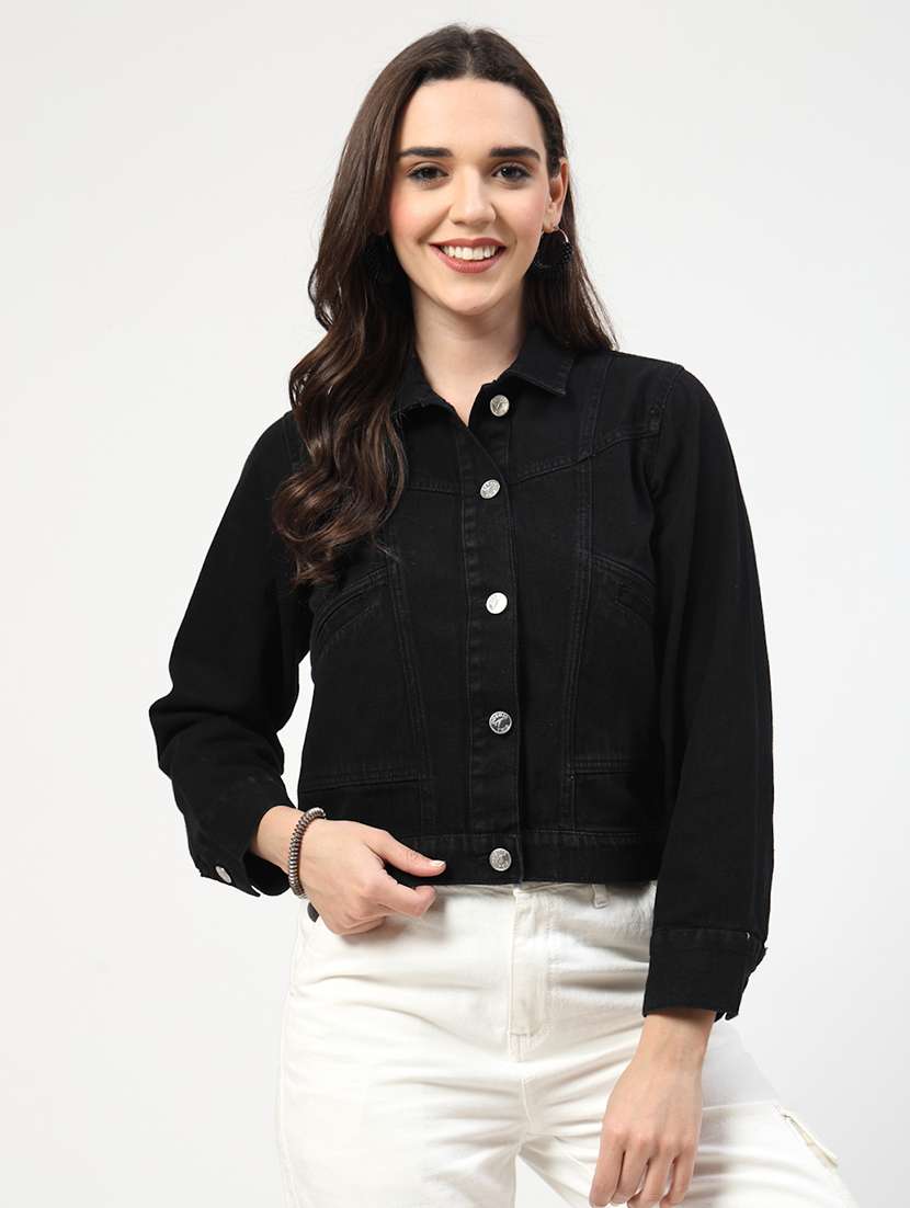 women solid long sleeves denim jacket - 21684114 - Zoom Image - 0
