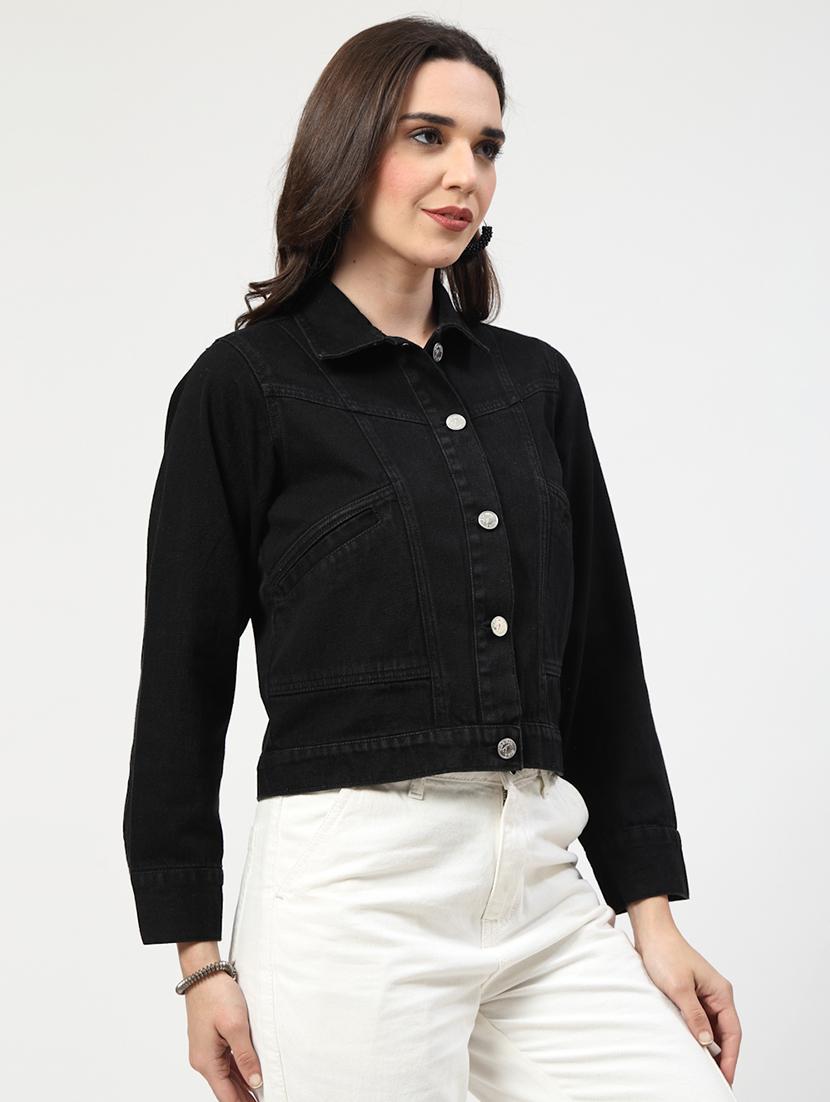women solid long sleeves denim jacket - 21684114 - Standard Image - 2