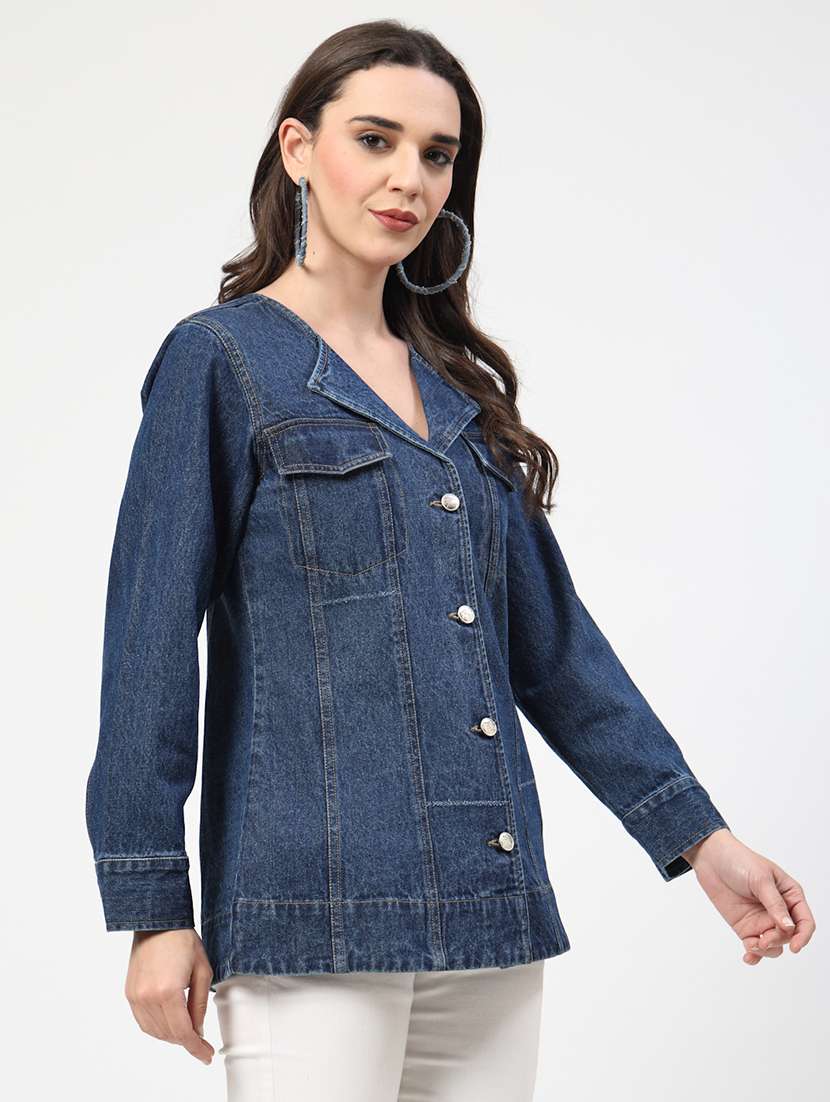 women solid long sleeves denim jacket - 21684116 -  Standard Image - 2