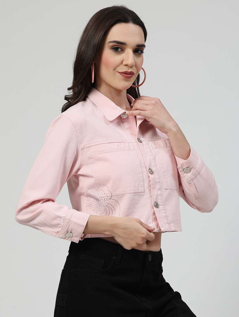 women solid long sleeves denim jacket - 21684117 -  Standard Image - 2