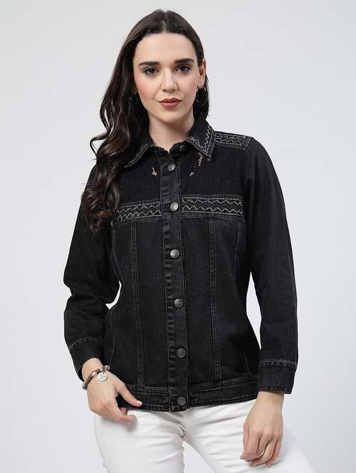 women solid long sleeves denim jacket - 21684119 -  Standard Image - 0