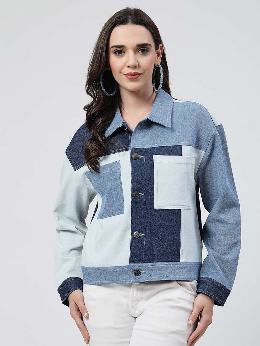 women color blocked long sleeves denim jacket - 21684120 -  Zoom Image - 0