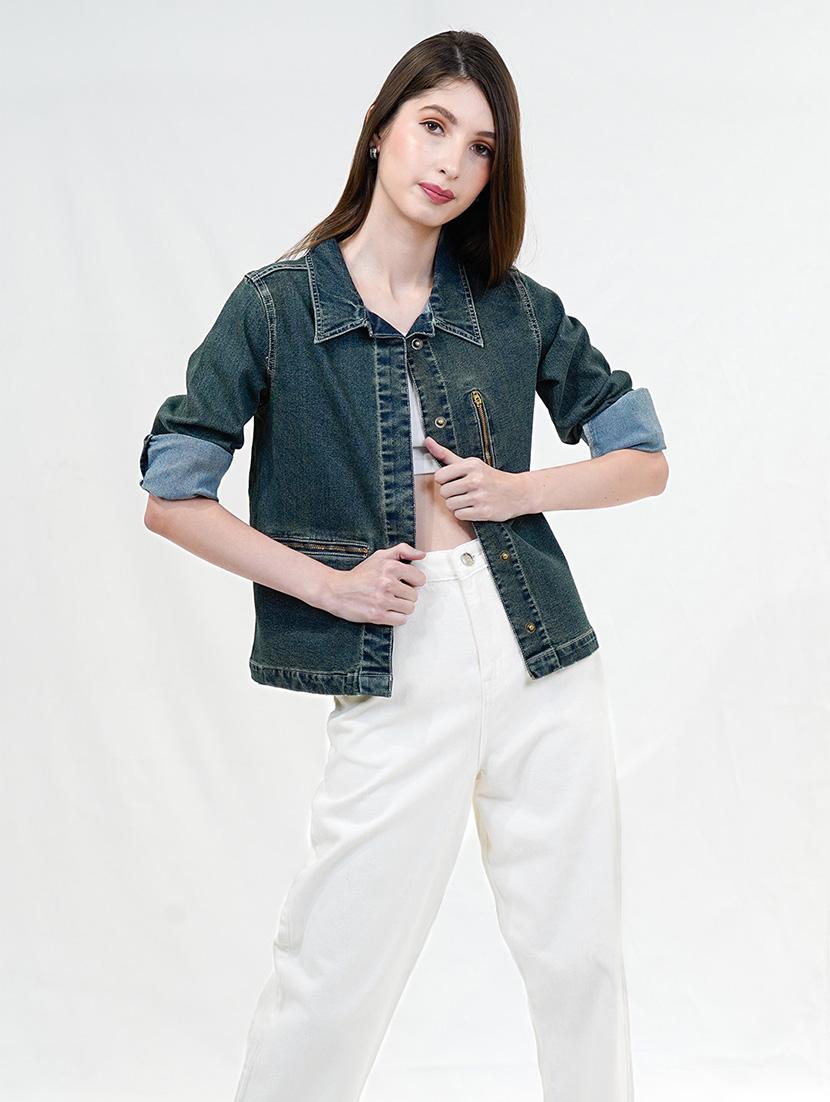 women solid long sleeves denim jacket - 21684121 - Zoom Image - 0