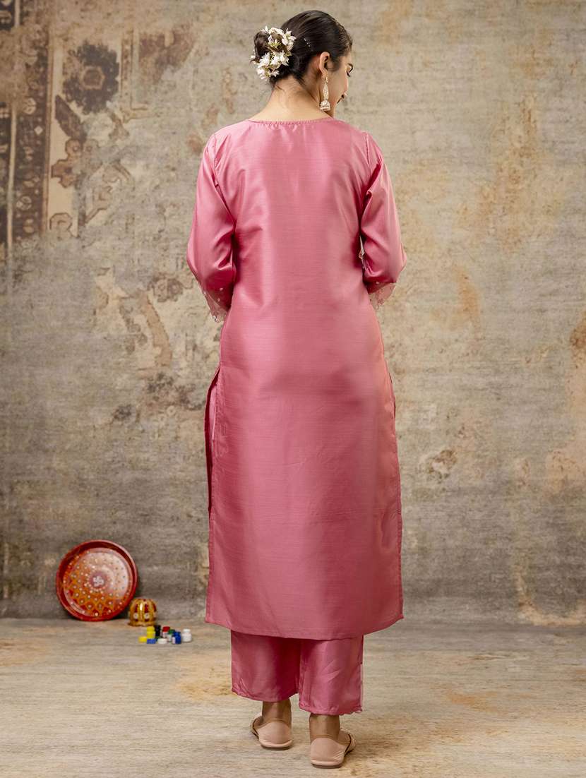 women three quarter sleeve kurta pant with dupatta set - 21684140 - Standard Image - 2
