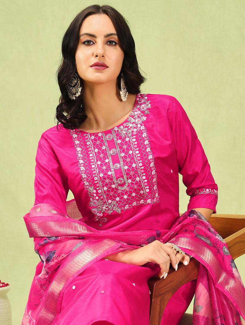 women three quarter sleeve kurta pant with dupatta set - 21684165 - Standard Image - 2