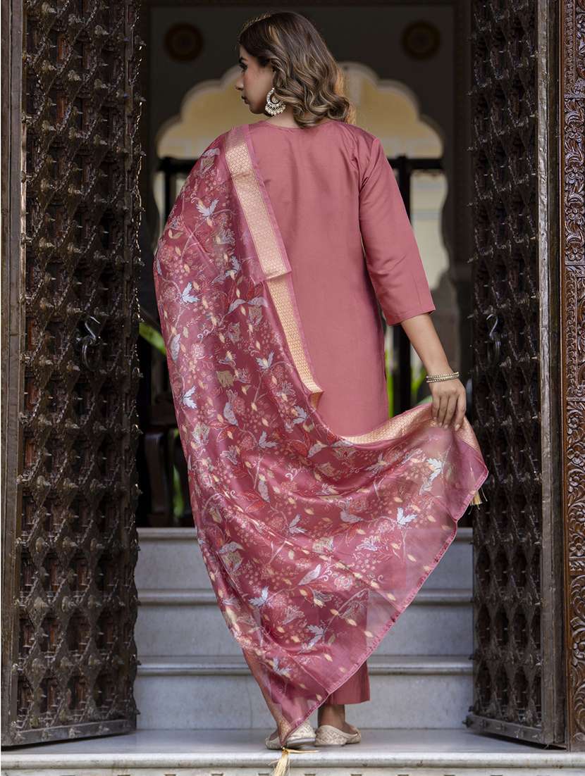 women embroidered three quarter sleeve suit set - 21684181 -  Standard Image - 2