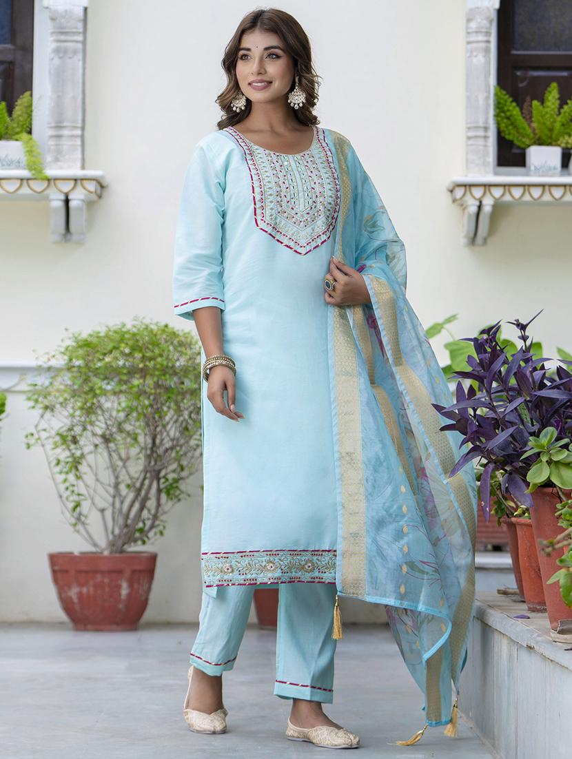 women three quarter sleeve kurta pant with dupatta set - 21684184 - Standard Image - 2