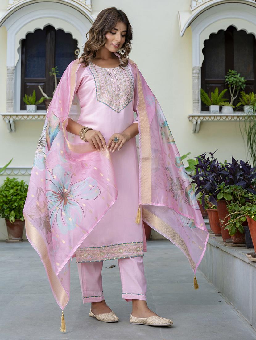 women three quarter sleeve kurta pant with dupatta set - 21684185 - Standard Image - 2