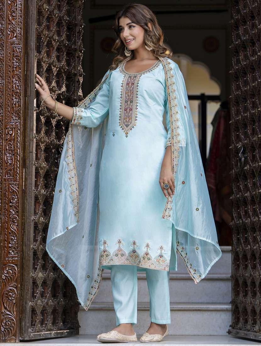 women three quarter sleeve kurta pant with dupatta set - 21684190 -  Standard Image - 2