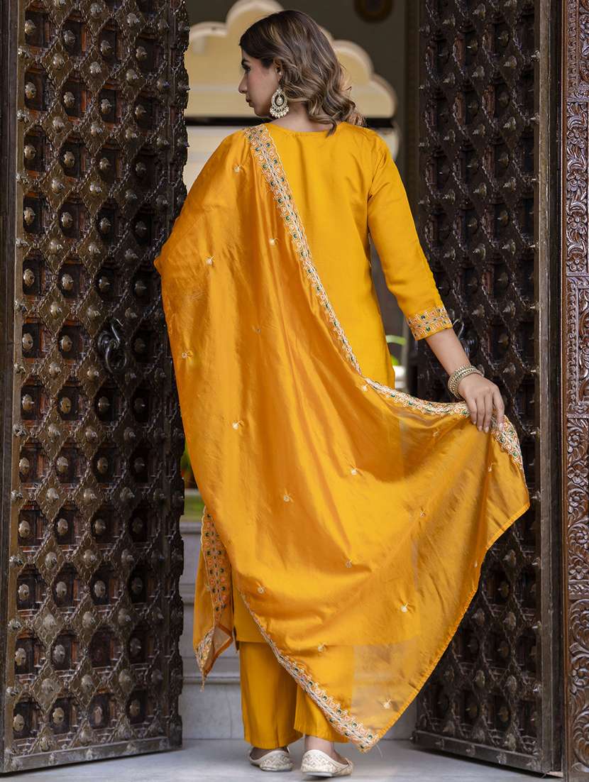 women embroidered three quarter sleeve suit set - 21684194 - Standard Image - 2