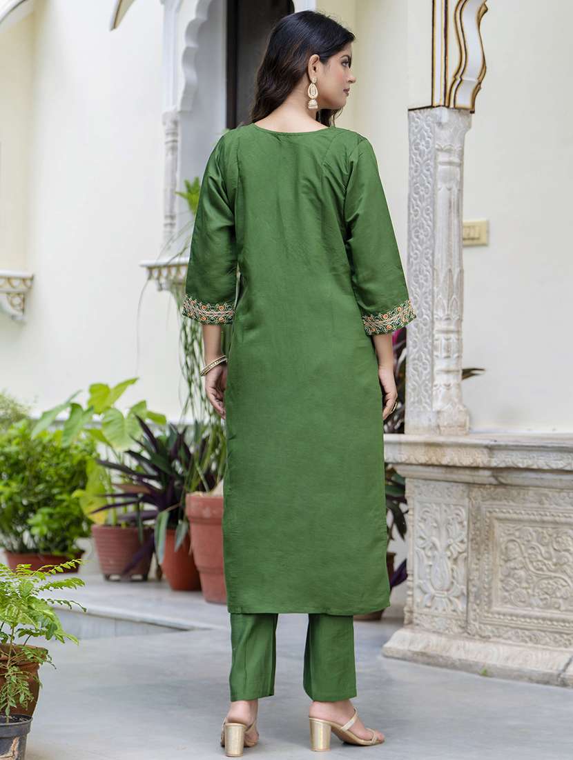 women three quarter sleeve kurta pant with dupatta set - 21684195 - Standard Image - 2