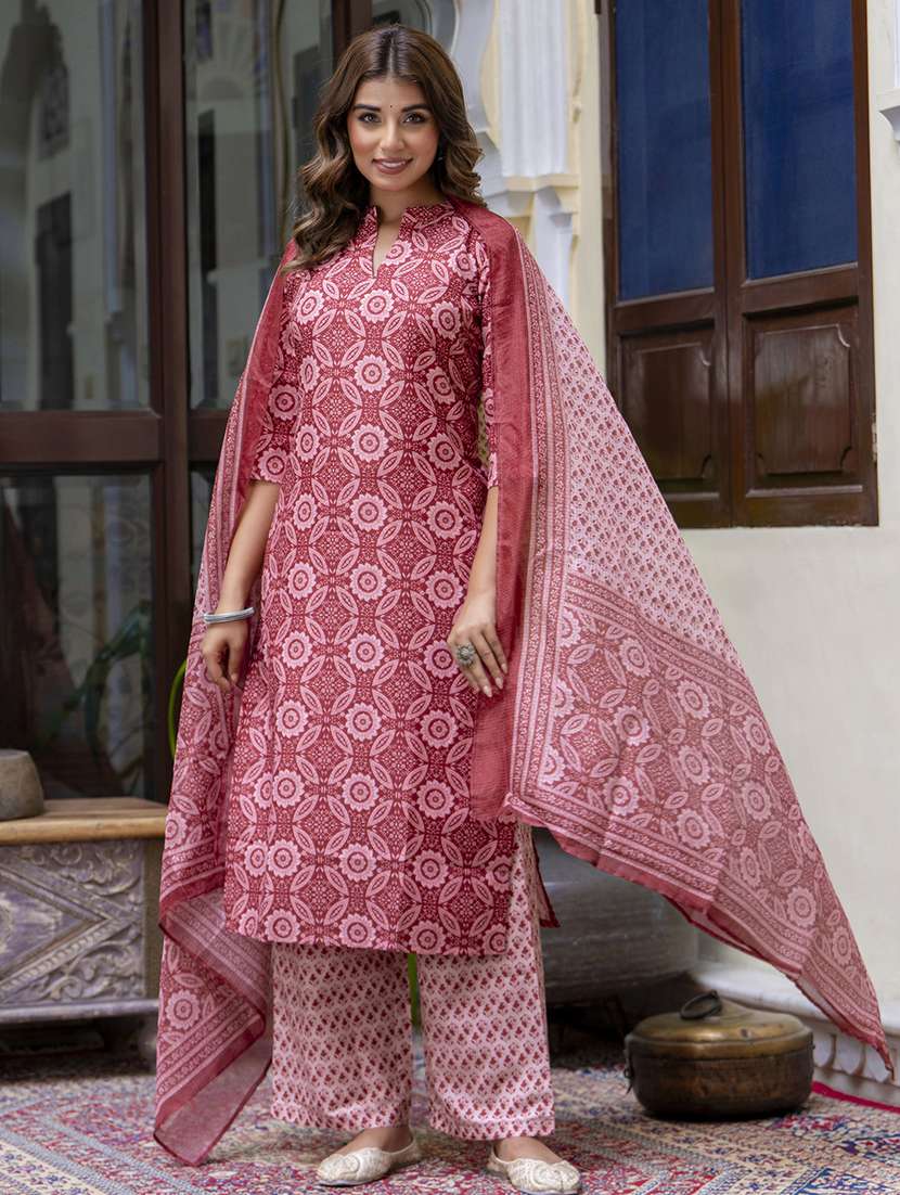 women printed kurta palazzo set with dupatta