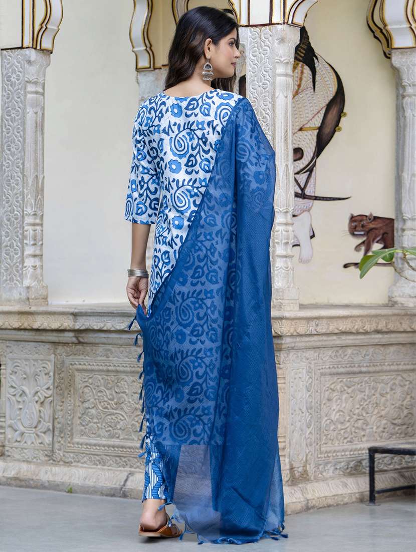 women three quarter sleeve kurta pant with dupatta set - 21684210 -  Standard Image - 2