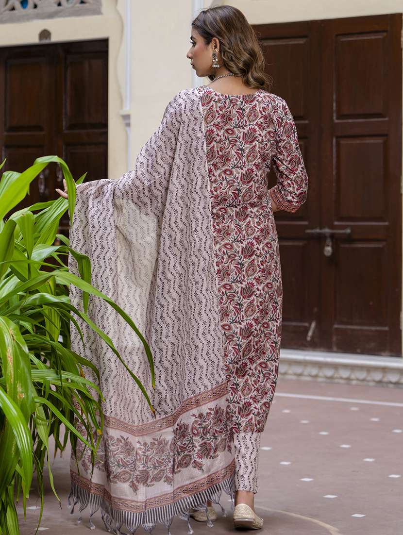 women three quarter sleeve kurta pant with dupatta set - 21684214 -  Standard Image - 2