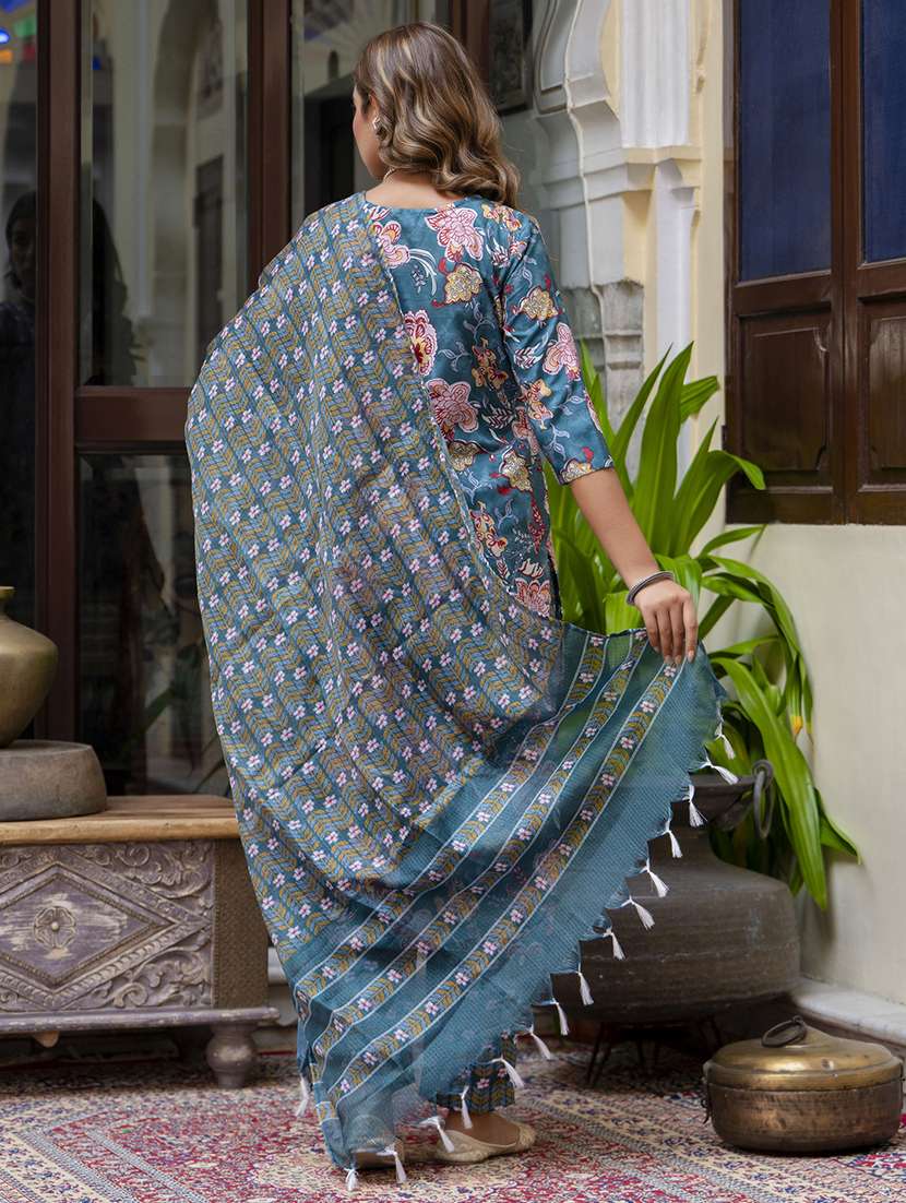 women three quarter sleeve kurta palazzo with dupatta set - 21684217 -  Standard Image - 2