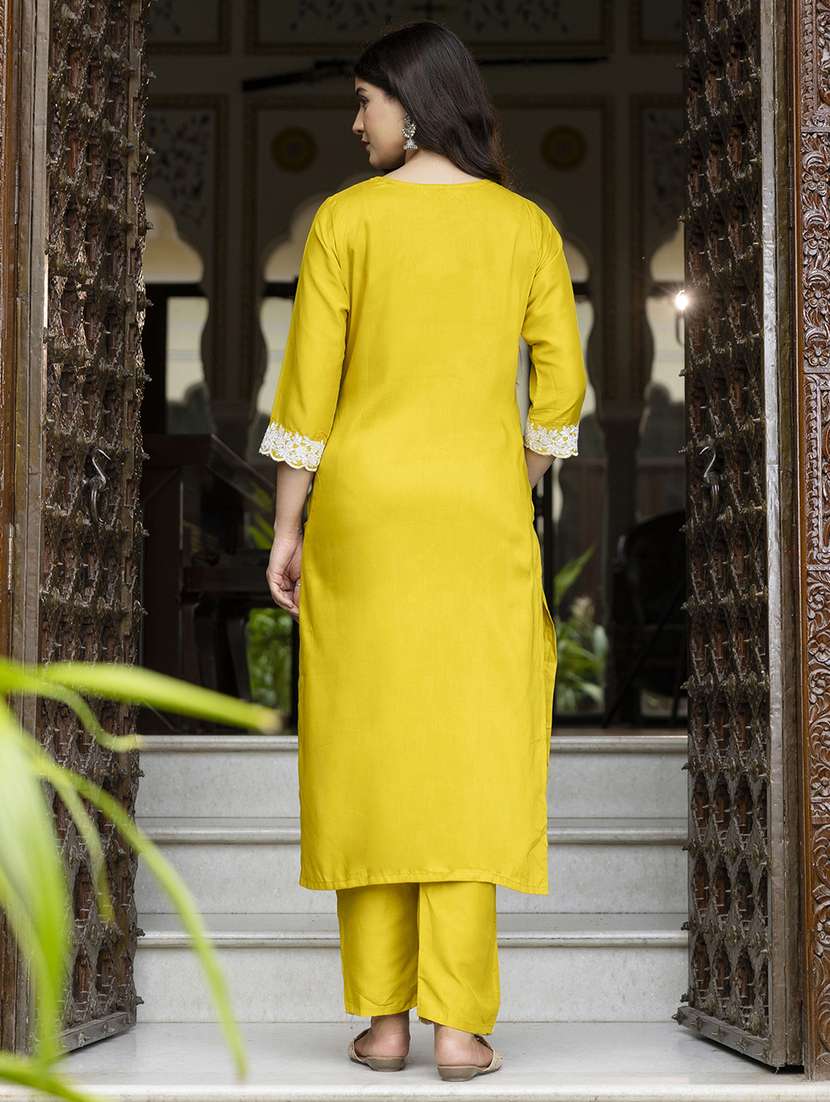 women embroidered three quarter sleeve kurta pant set - 21684231 - Standard Image - 2