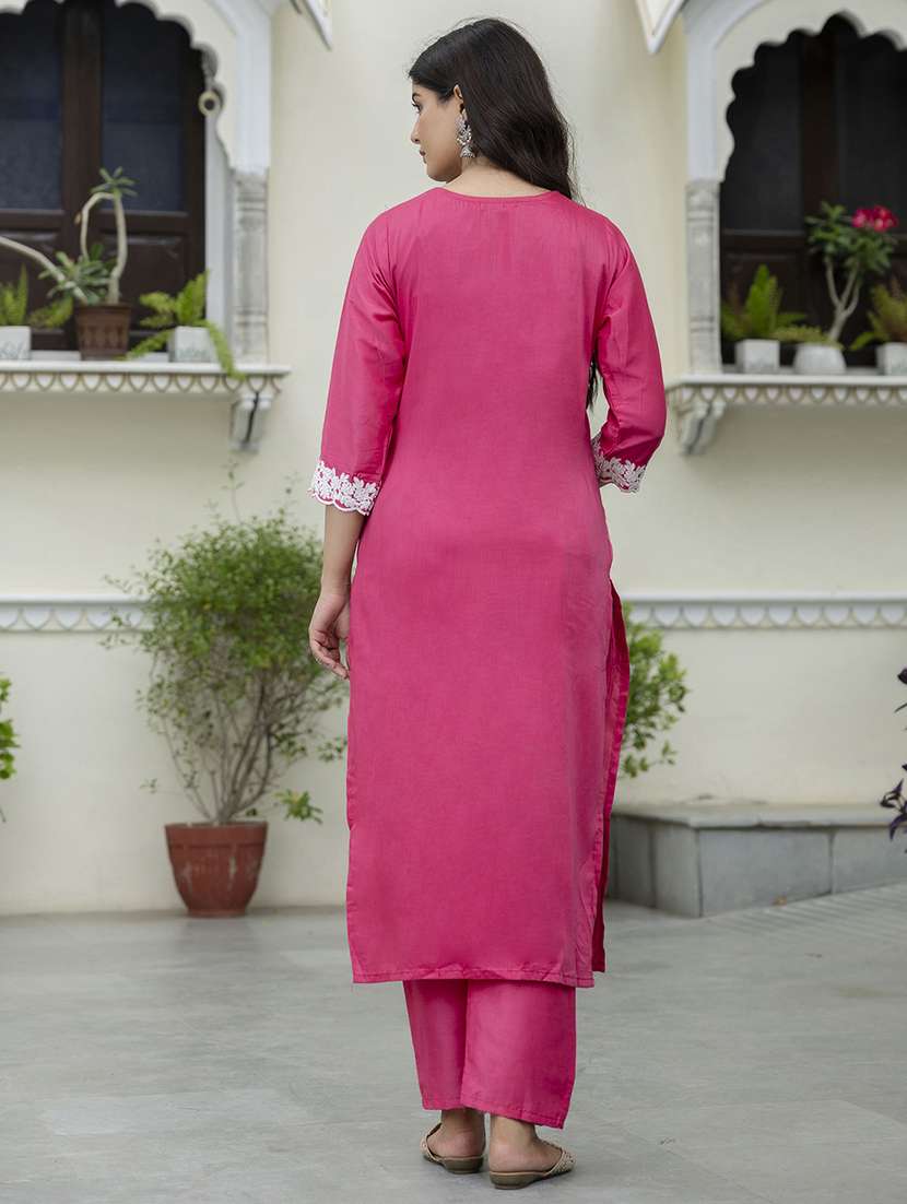women embroidered three quarter sleeve kurta pant set - 21684232 - Standard Image - 2